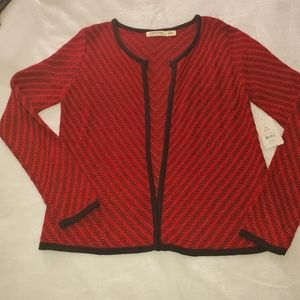Red and Black knitted open front sweater blouse